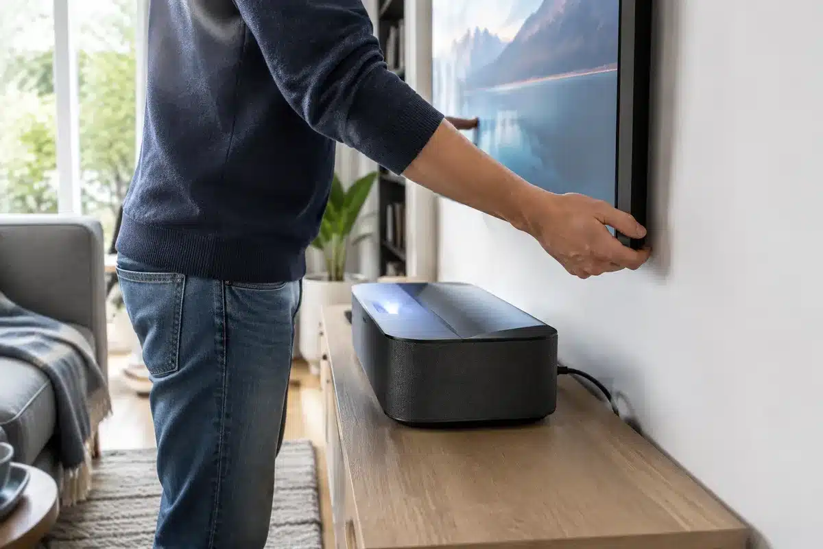A 4K tri-laser projector for close-to-wall use delivers high brightness and quick response