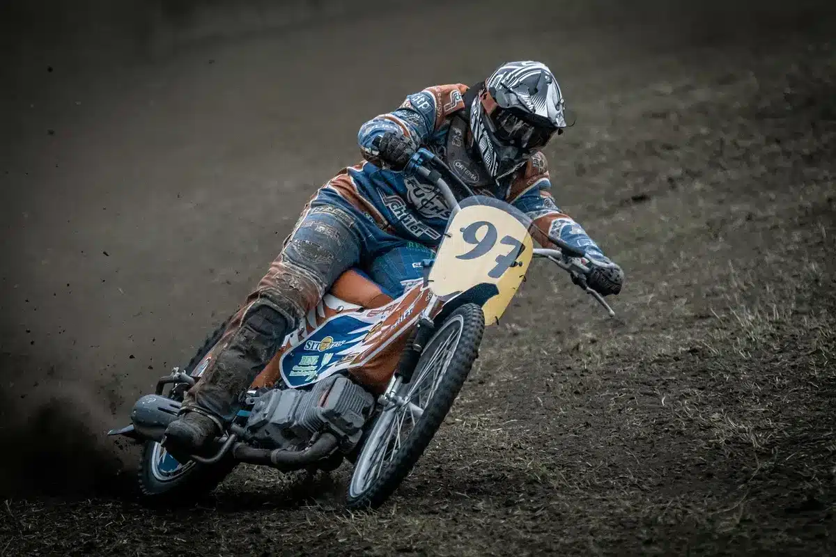 Daytona International Speedway banking and infield with motorcycles on track