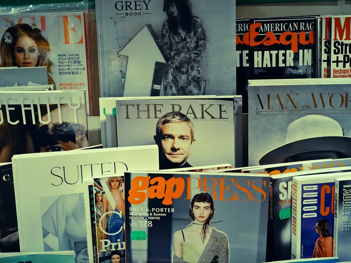 Printing proofs and proofs notes on a desk during magazine production