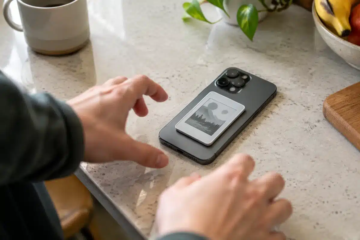 Compact e-reader attaches to phone to curb doomscrolling