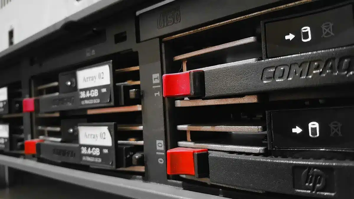 Unsecured server with glowing drives symbolizing exposed vehicle location data