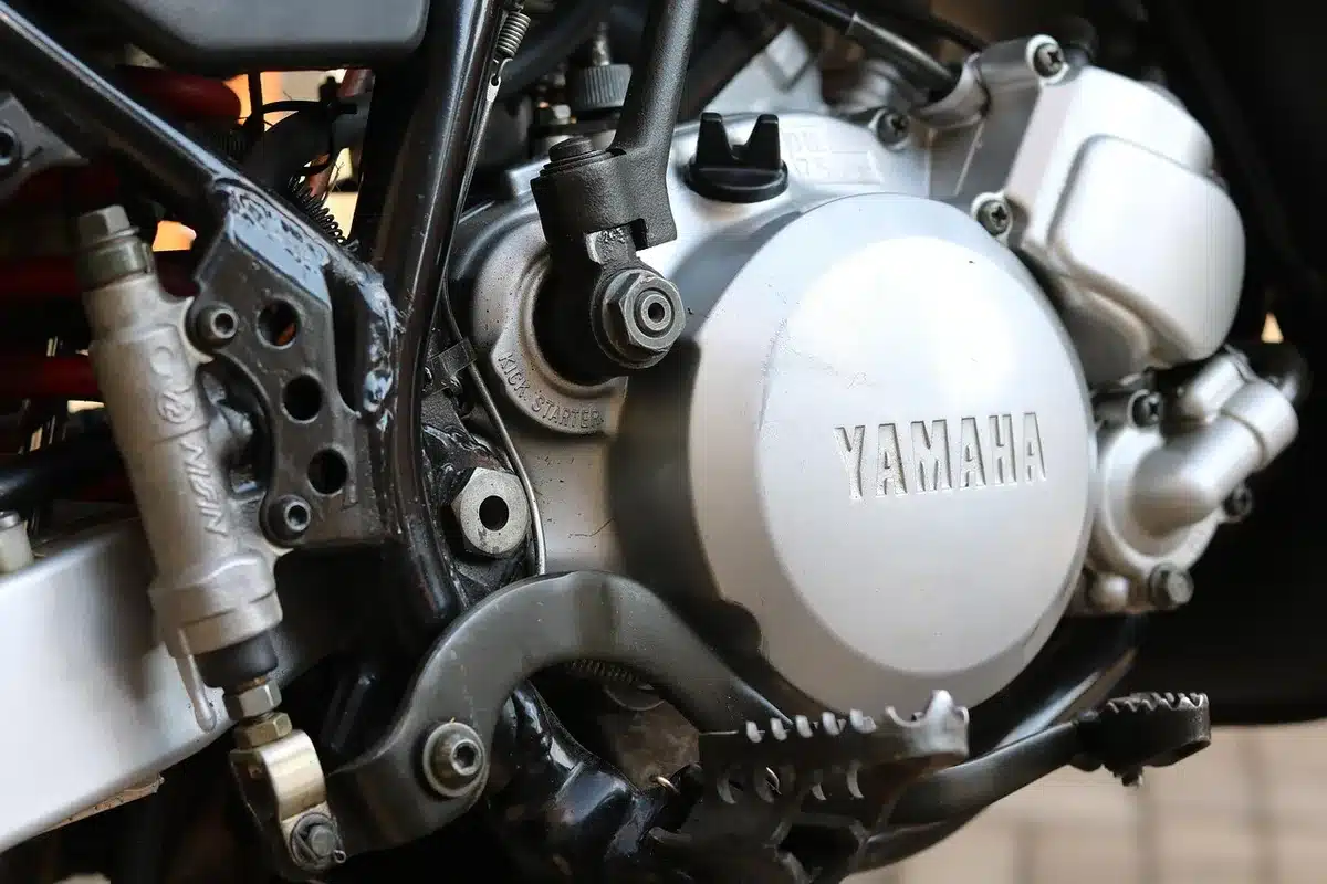 Close-up of a motorcycle clutch housing and mechanism