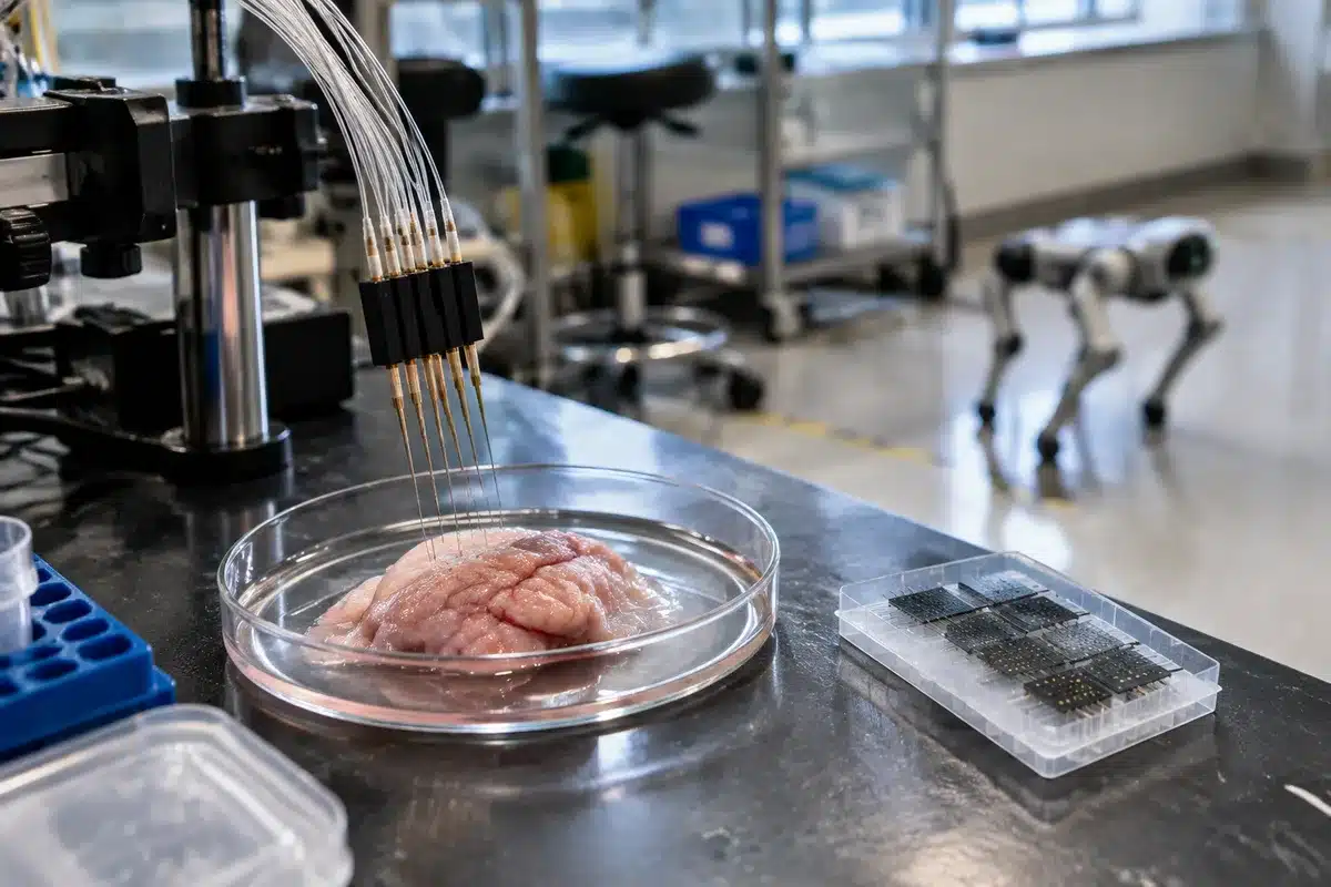 Lab-grown neural tissue reads Braille and steers robot dogs