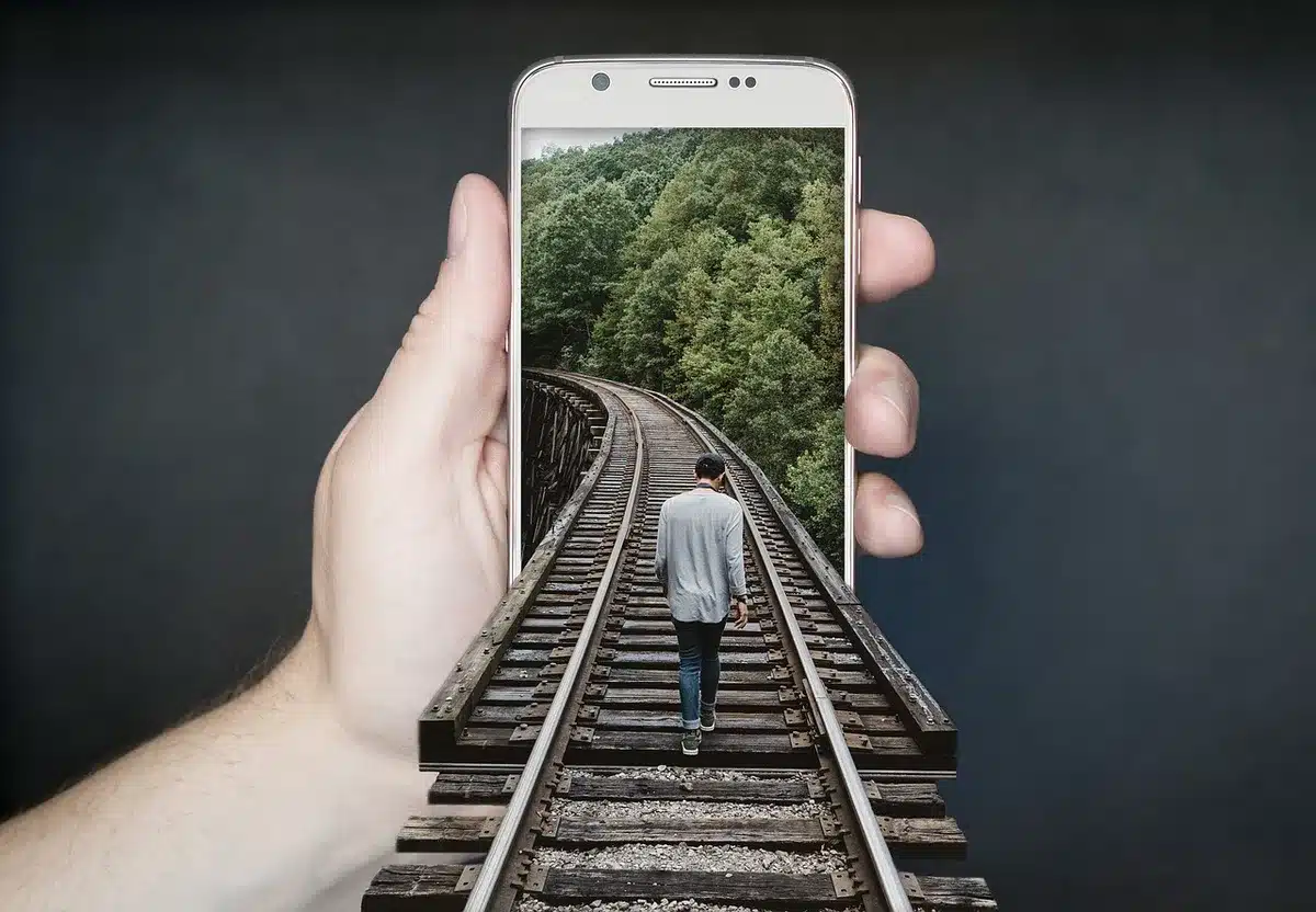 Smartphone syncing health data to cloud servers, concept image